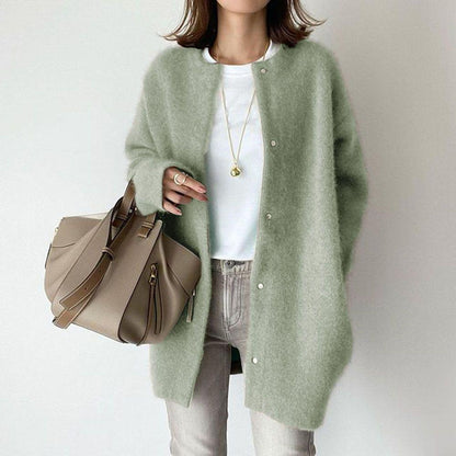 Soft Round Neck Knit Coat