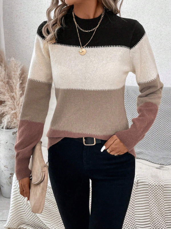 Colorblock Round Neck Knit Sweater