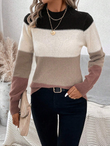 Colorblock Round Neck Knit Sweater