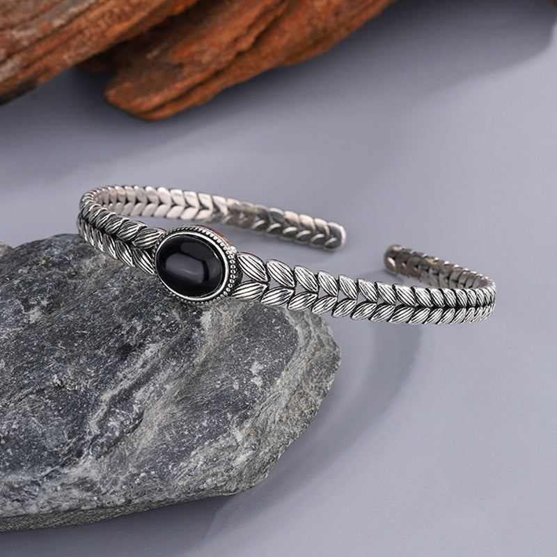 Vintage Wheat Pattern Onyx Bracelet