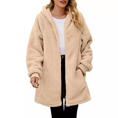 Plush Hooded Zip Cardigan Coat