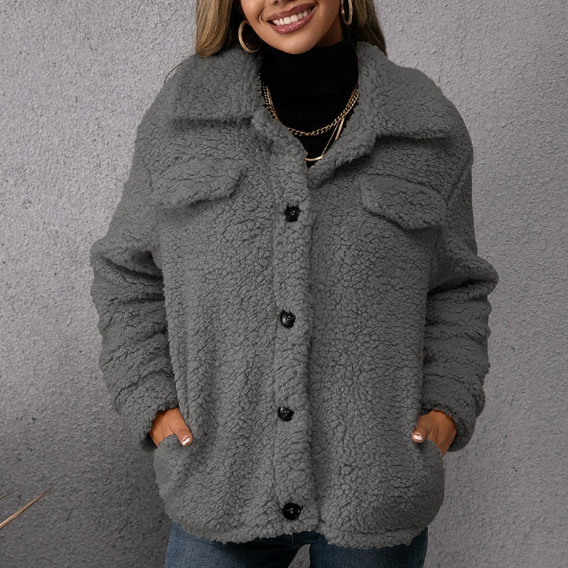 Cozy Fleece Button-Up Short Jacket