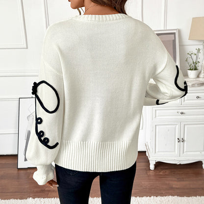 Bow Design Round Neck Sweater