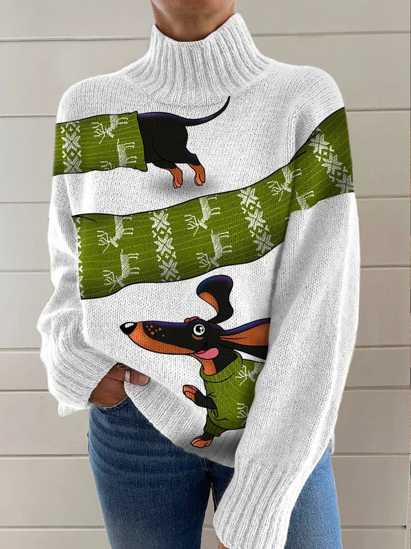 Reindeer Print Turtleneck Sweater