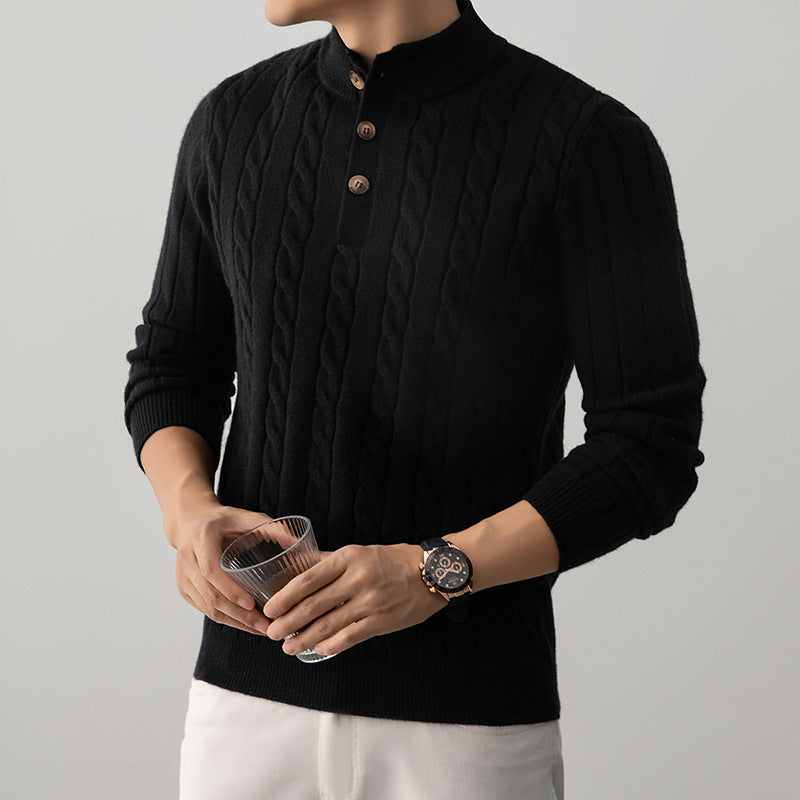 Sweter Henley z dzianiny kablowej