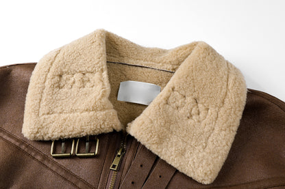 Lamb Fur Stand Collar Short Coat
