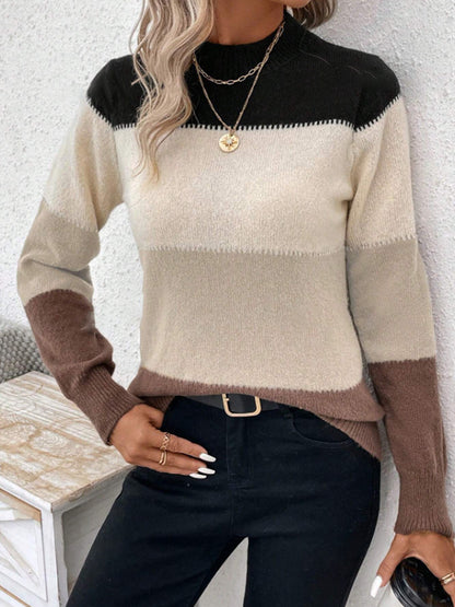 Colorblock Round Neck Knit Sweater