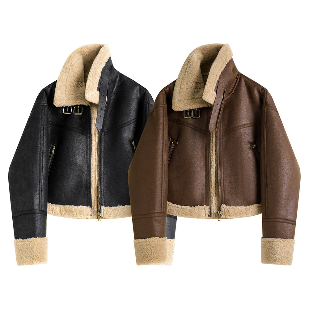 Lamb Fur Stand Collar Short Coat