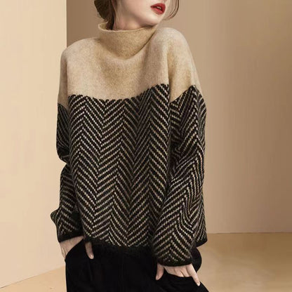 Cozy Thick Turtleneck Colorblock Sweater