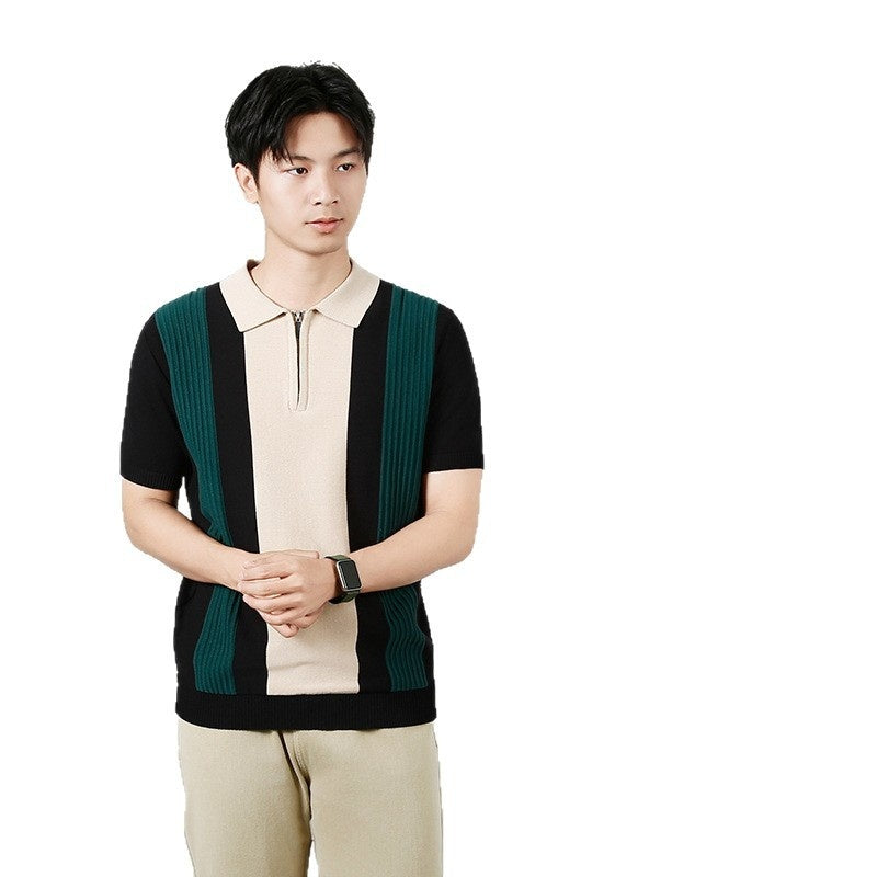 Dzianinowa koszulka z kontrastowymi paskami