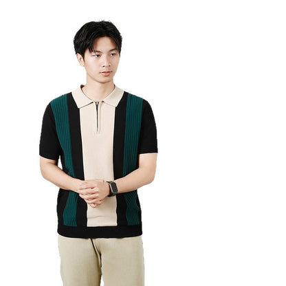 Dzianinowa koszulka z kontrastowymi paskami