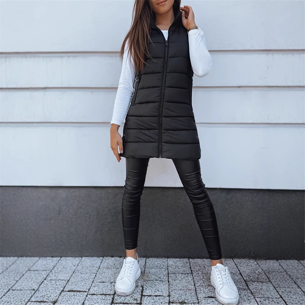 Hooded Quilted Zipper Vest Coat