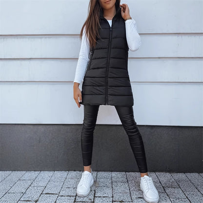 Hooded Quilted Zipper Vest Coat