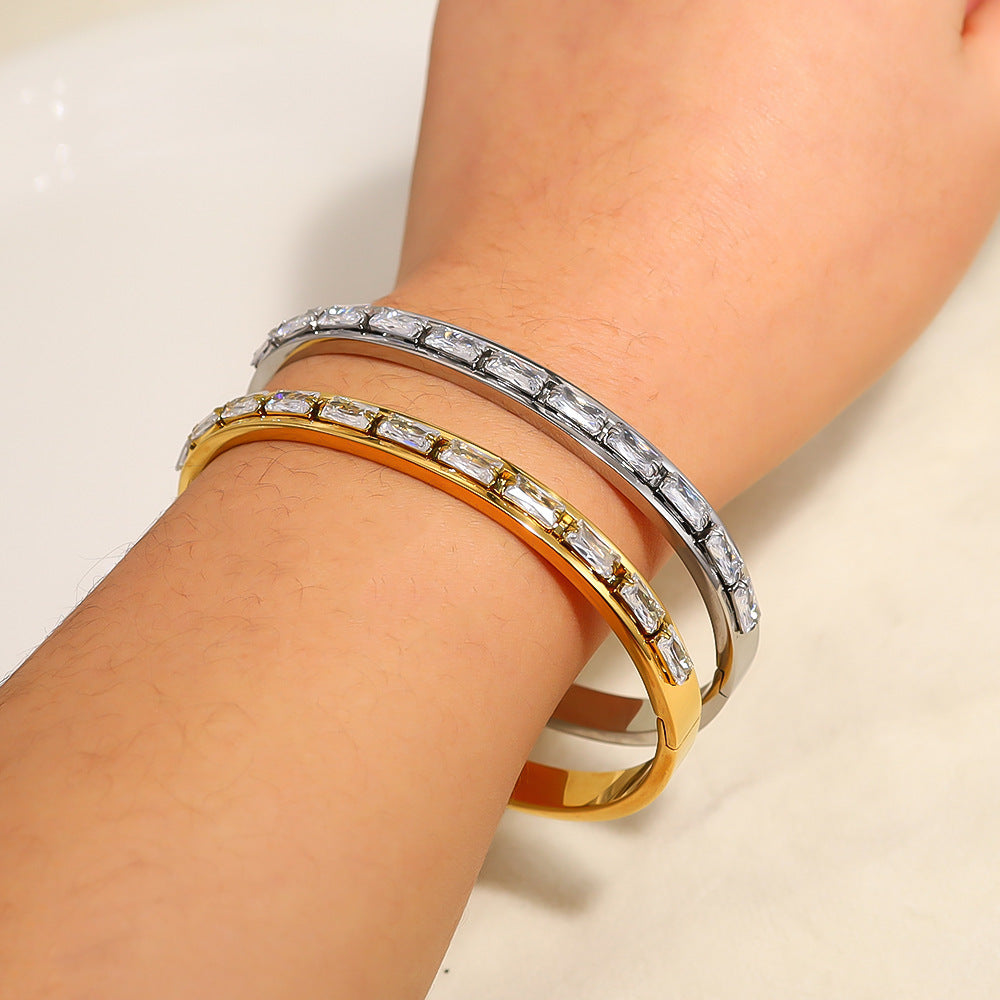 Titanium Steel Crystal Bar Bracelet