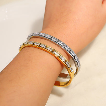 Titanium Steel Crystal Bar Bracelet