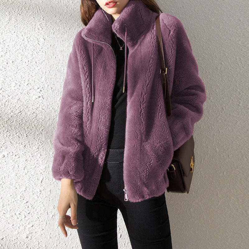 Double-Faced Fleece High Neck Zip Cardigan