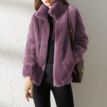 Double-Faced Fleece High Neck Zip Cardigan