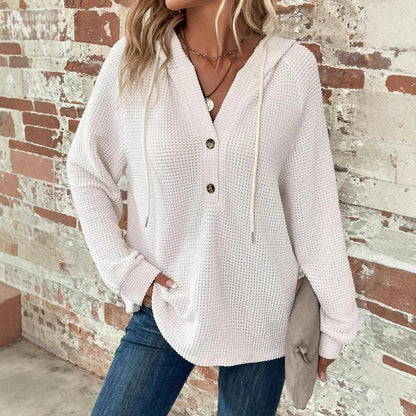 V-Neck Buttoned Casual Knit Pullover
