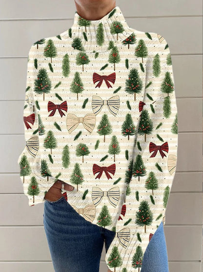 Reindeer Print Turtleneck Sweater