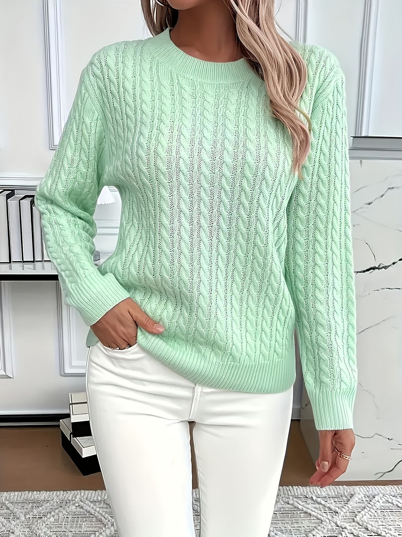 Classic Twist Knit Round Neck Sweater
