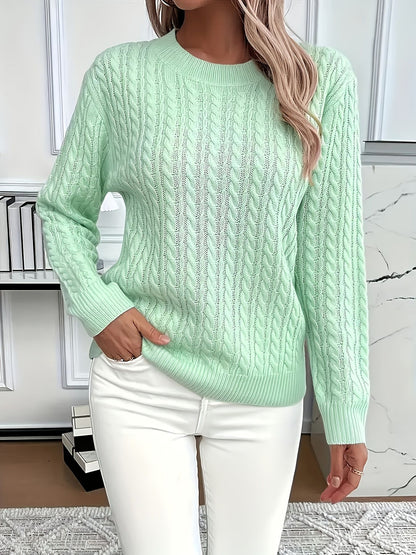 Classic Twist Knit Round Neck Sweater
