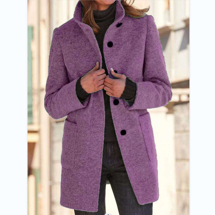 Stand Collar Woolen Button Coat