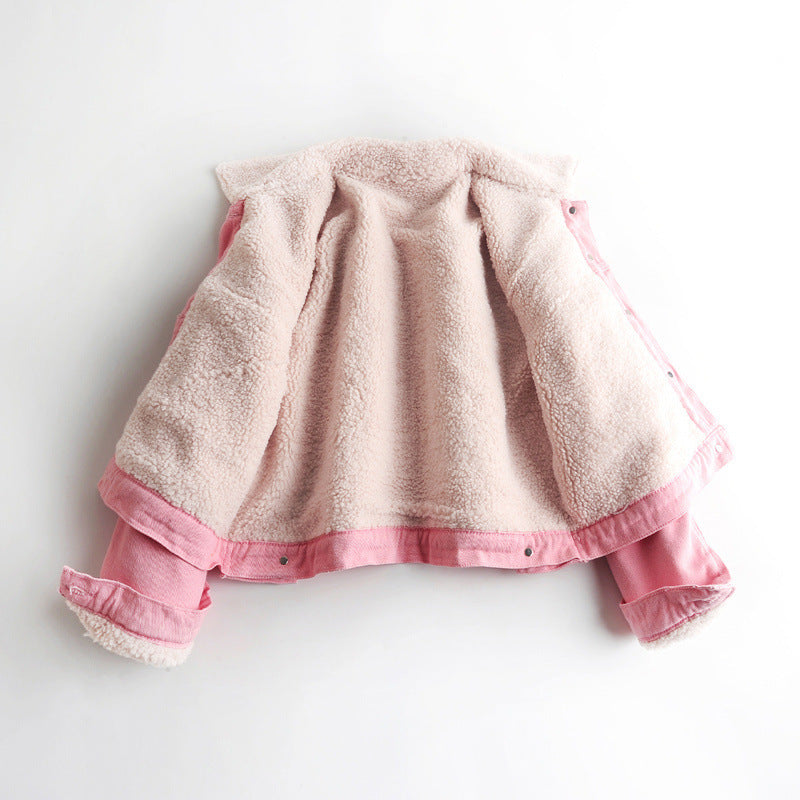 Thick Fleece-Lined Lamb Wool Denim Jacket