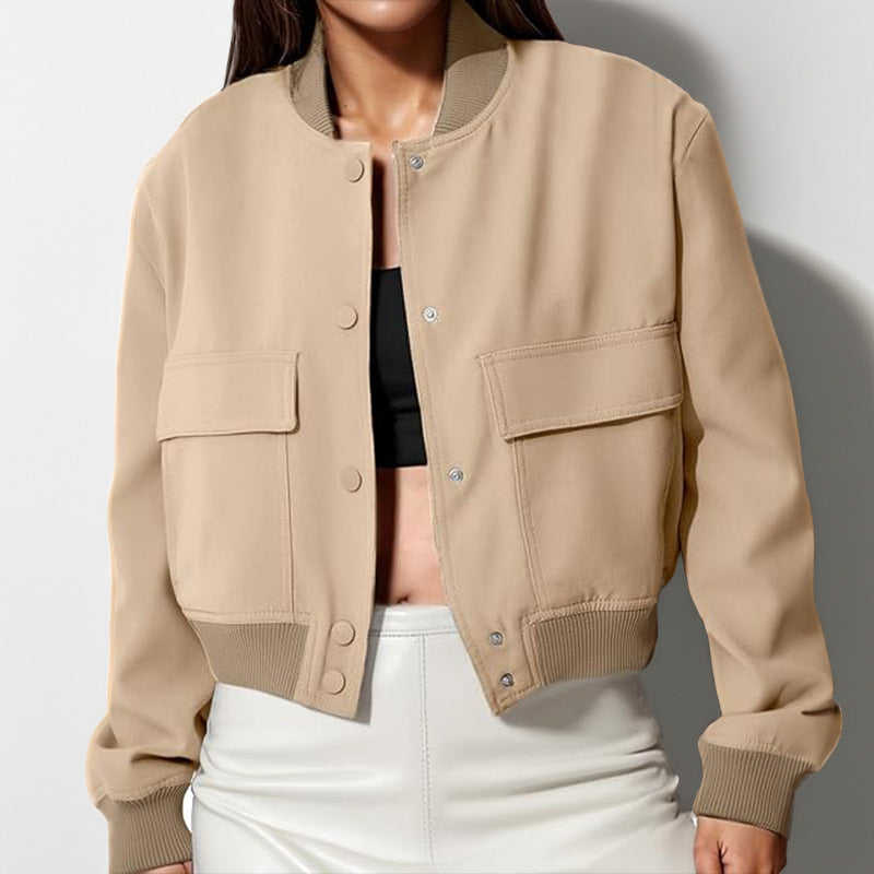 Cropped Stand-Collar Utility Jacket