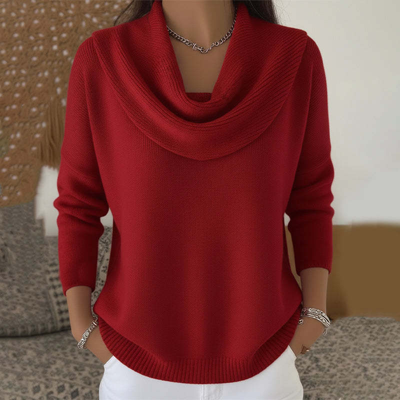 Cozy Cowl Neck Solid Knit Sweater