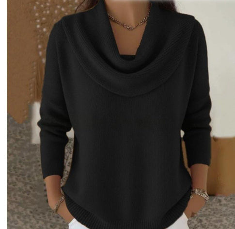 Cozy Cowl Neck Solid Knit Sweater
