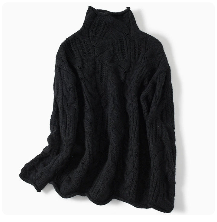 High Neck Crochet Knit Pullover Sweater