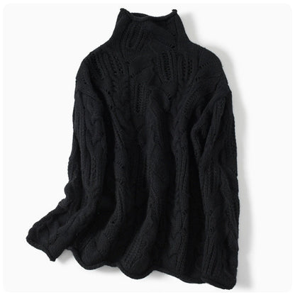High Neck Crochet Knit Pullover Sweater