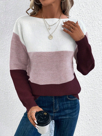Colorblock Round Neck Knit Sweater