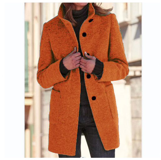 Stand Collar Woolen Button Coat