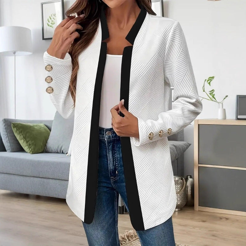 Colorblock Gold Button Trim Blazer Jacket