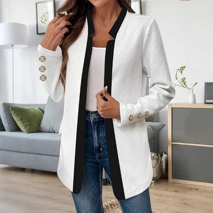 Colorblock Gold Button Trim Blazer Jacket
