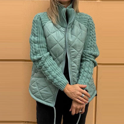 Stand Collar Quilted Knitted Jacket