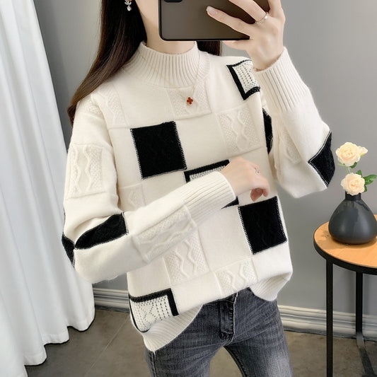 Patchwork Knit Pullover Sweater