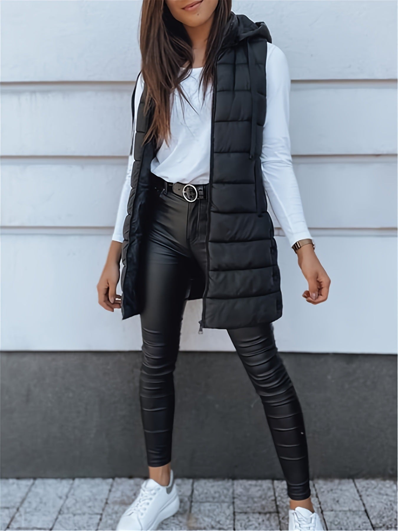 Hooded Quilted Zipper Vest Coat