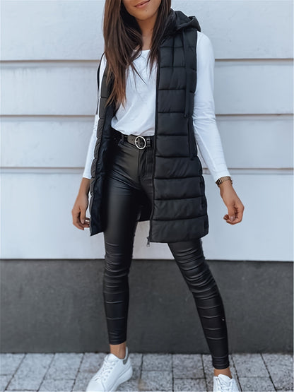 Hooded Quilted Zipper Vest Coat