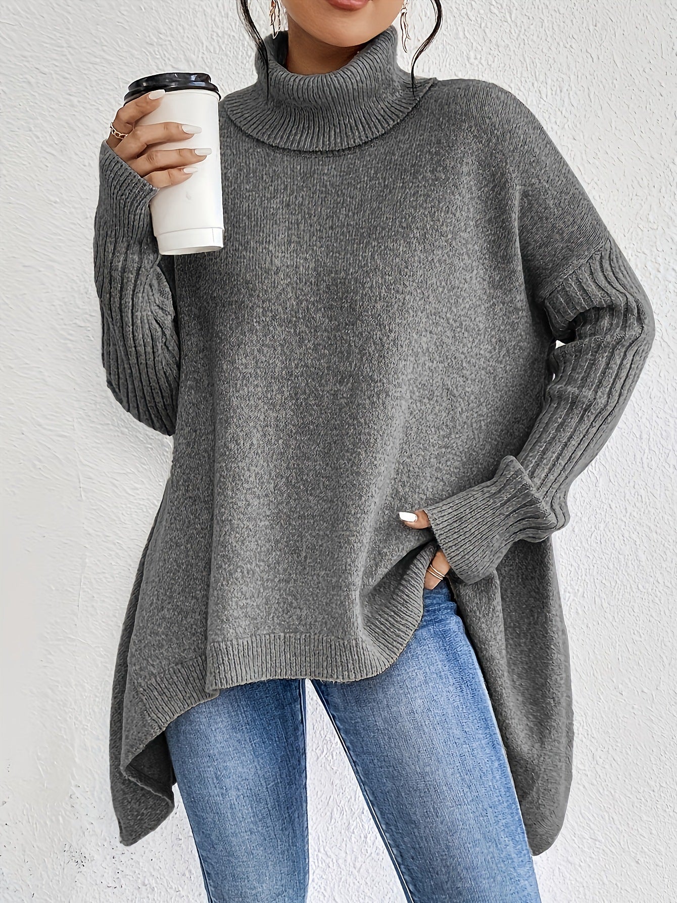 Irregular Turtleneck Knit Sweater