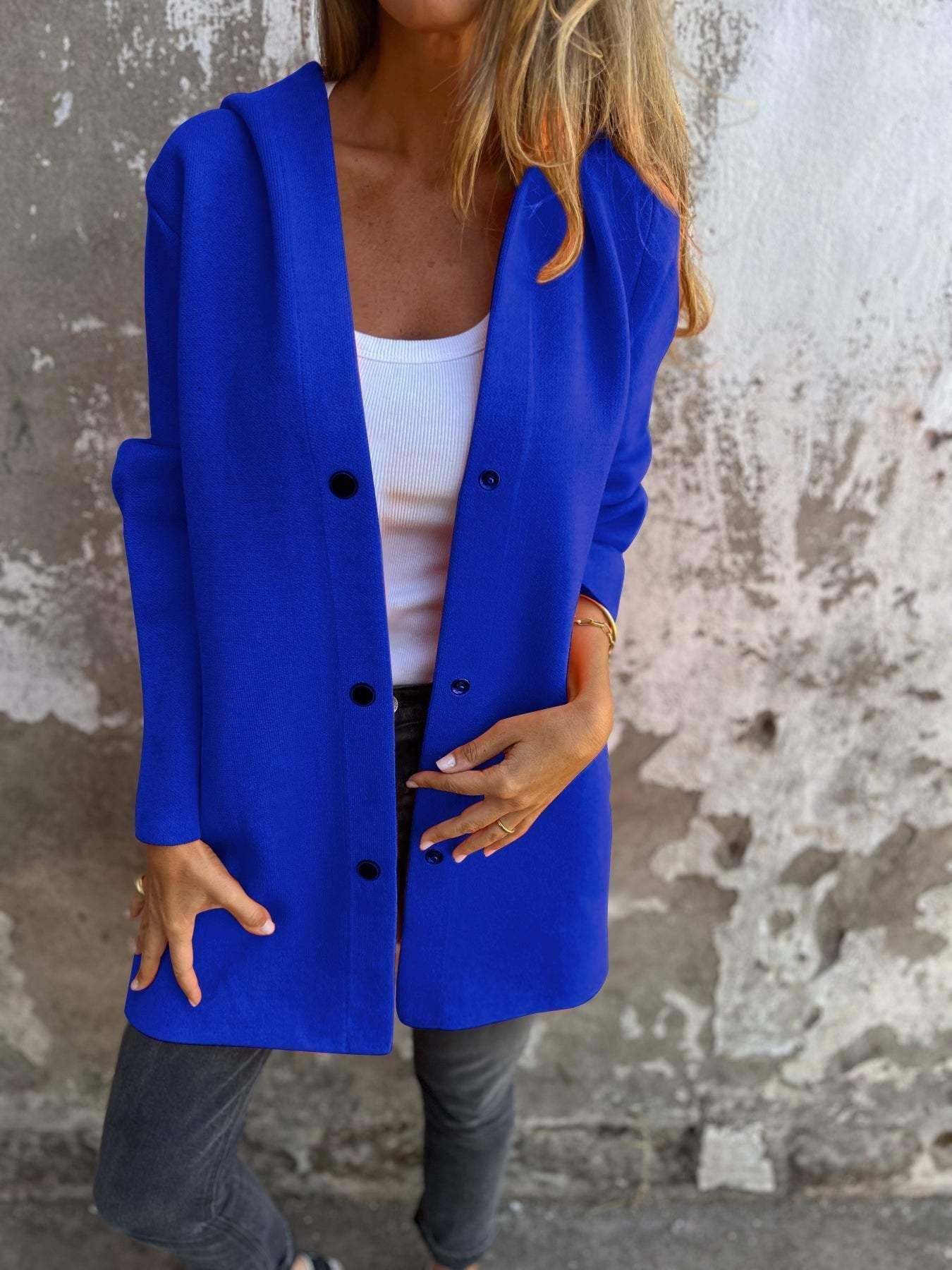 Loose Fit Hooded Solid Color Cardigan