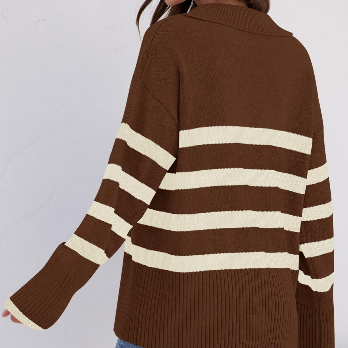 Loose Striped V-Neck Knit Sweater