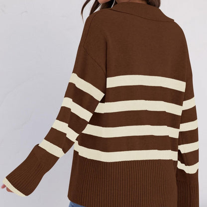 Loose Striped V-Neck Knit Sweater
