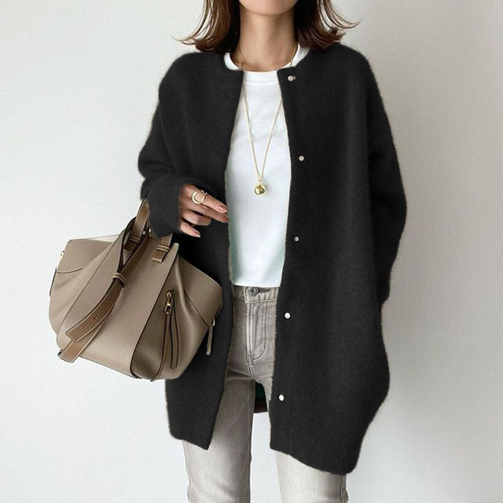 Soft Round Neck Knit Coat