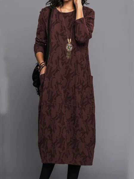 Retro Crew Neck Knitted A-Line Dress