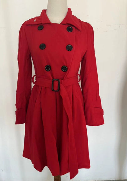 Elegant Belted Double-Breasted Long Coat