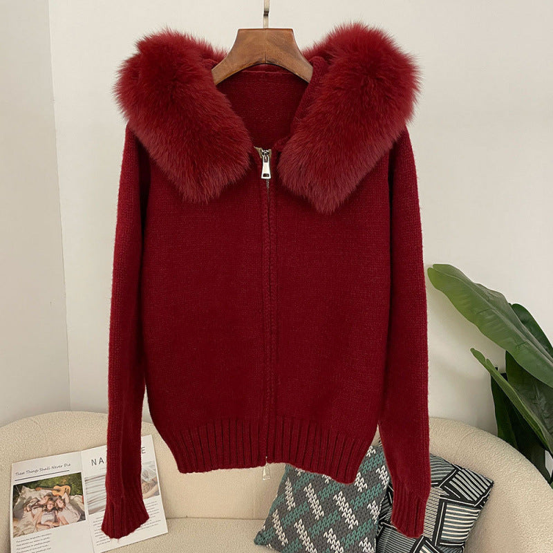 Women’s Fox Fur Hooded Zipper Coat