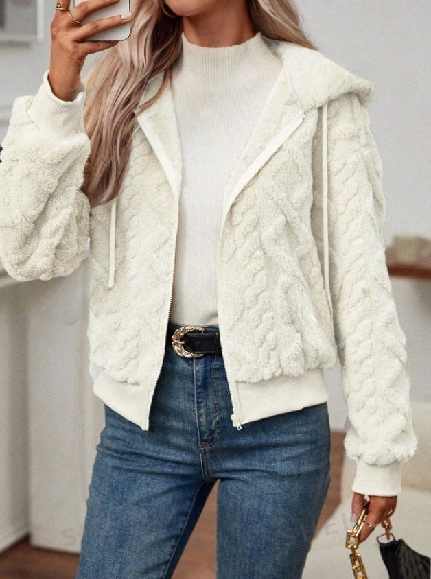 Cozy Hooded Knit Fleece Cardigan