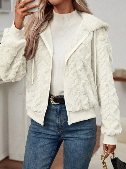 Cozy Hooded Knit Fleece Cardigan